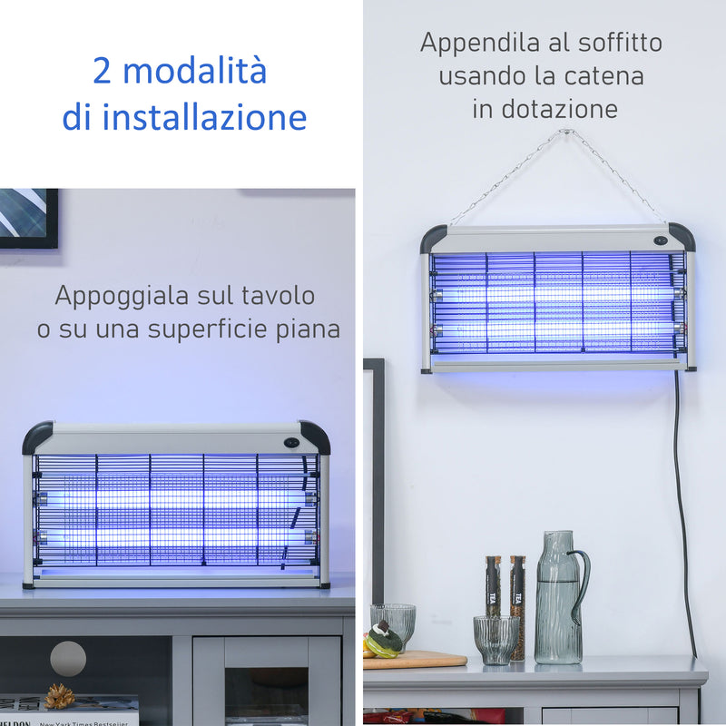 Zanzariera Elettrica 2 Lampade LED 15W Grigio-6