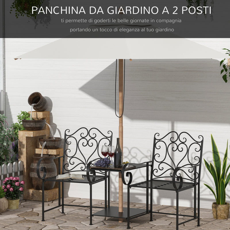 Panchina 2 Posti da Giardino 160x61x96 cm con Tavolino Nera-5