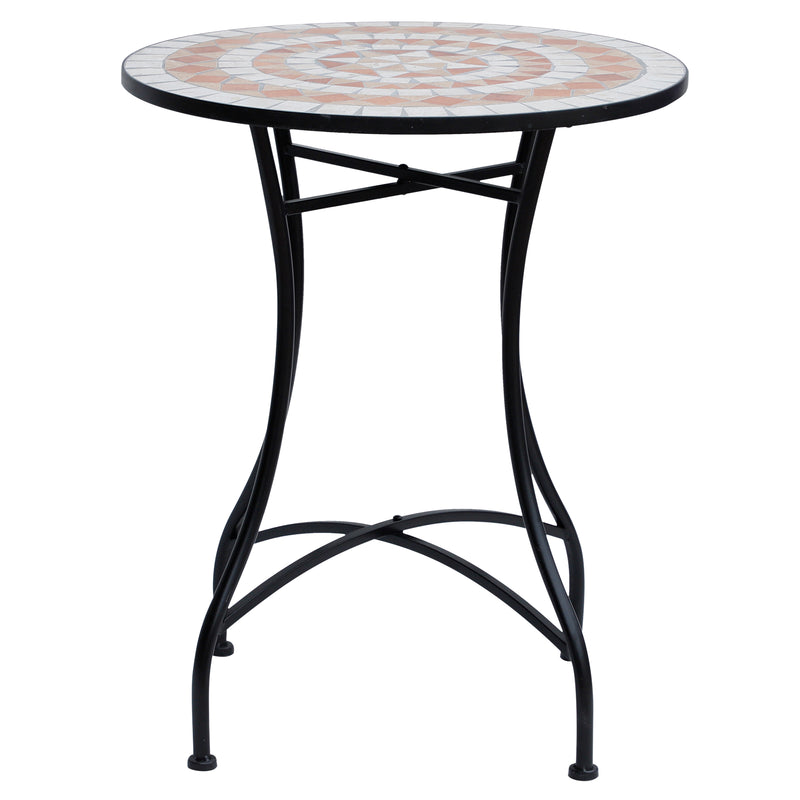 Tavolino da Giardino in Ceramica a Mosaico Arancione e Bianco Ø60x71 cm -4