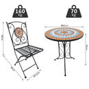 Set Tavolino e 2 Sedie da Giardino in Metallo Mosaico Nero Arancione e Bianco -3