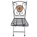 Set Tavolino e 2 Sedie da Giardino in Metallo Mosaico Nero Arancione e Bianco -5