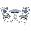 Set Tavolino e 2 Sedie da Giardino in Metallo Mosaico Blu Nero -1