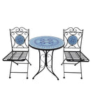 Set Tavolino e 2 Sedie da Giardino in Metallo Mosaico Blu Nero -4