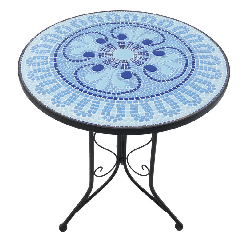 Set Tavolino e 2 Sedie da Giardino in Metallo Mosaico Blu Nero -5
