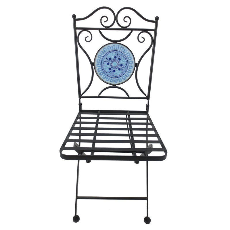 Set Tavolino e 2 Sedie da Giardino in Metallo Mosaico Blu Nero -6