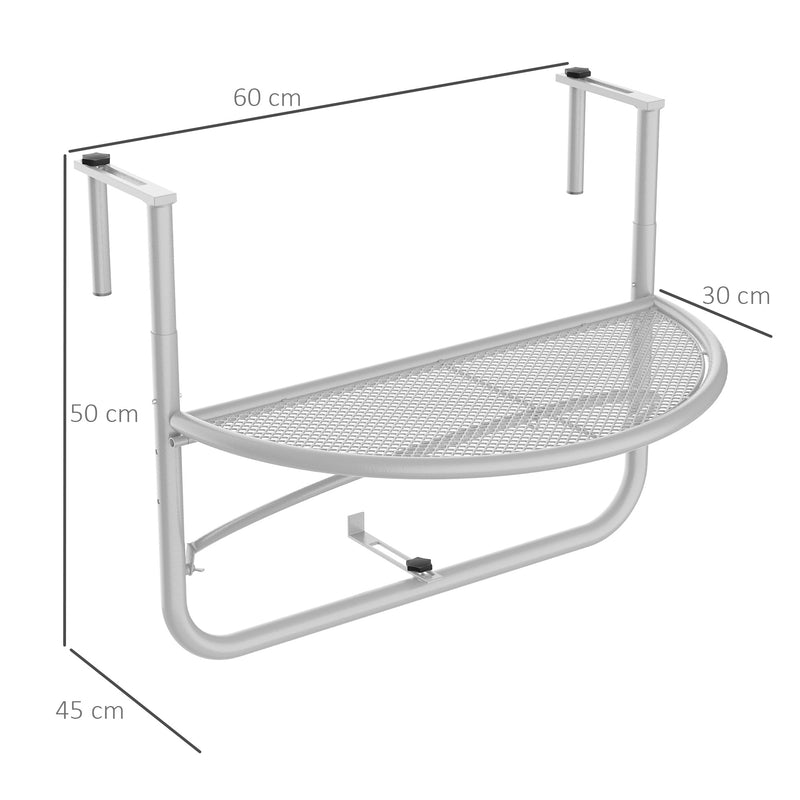 Tavolino da Ringhiera Pieghevole 60x45x50 cm in Metallo Bianco-3