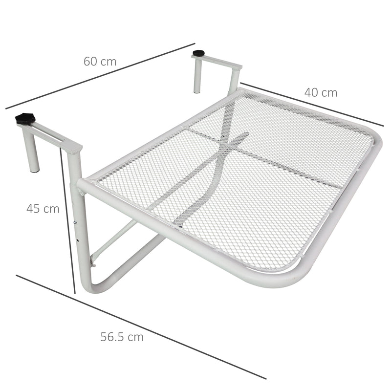 Tavolino Sospeso da Balcone 60x56.5x45 cm Regolabile in Ferro Bianco-3