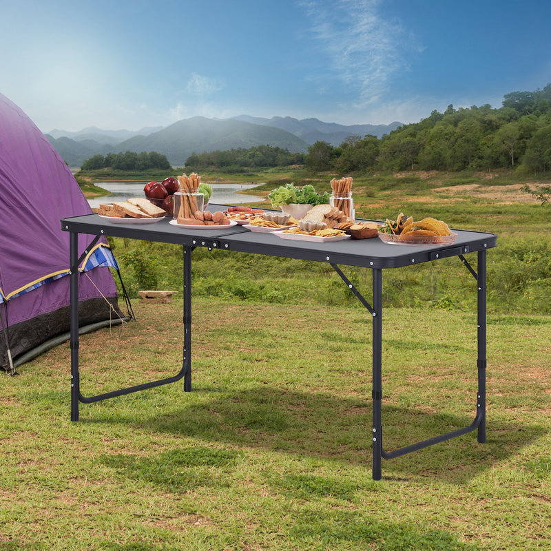 Tavolo da Campeggio Picnic Pieghevole Regolabile in Alluminio 120x60x68 cm  Grigio e Nero-2