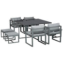 Set Tavolo con 4 Sedie e 4 Sgabelli da Giardino in Alluminio Grigio-1