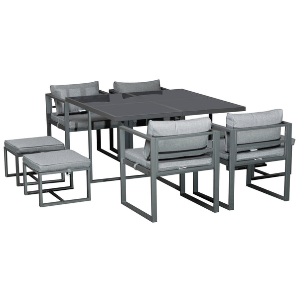 Set Tavolo con 4 Sedie e 4 Sgabelli da Giardino in Alluminio Grigio sconto