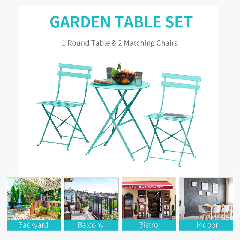 Set Tavolino e 2 Sedie Pieghevoli da Giardino in Metallo Verde-7