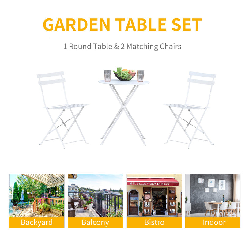 Set Tavolino e 2 Sedie Pieghevoli da Giardino in Metallo Bianco-7