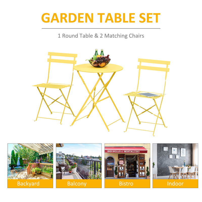 Set Tavolino e 2 Sedie Pieghevoli da Giardino in Metallo Giallo-7