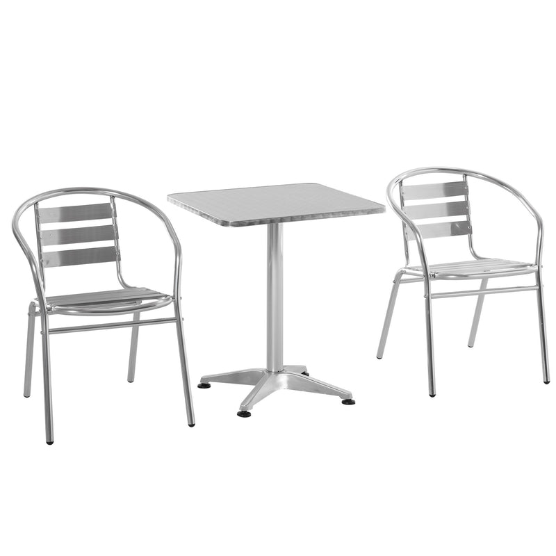 Set Tavolino e 2 Sedie da Giardino in Alluminio e Acciaio Inox-1