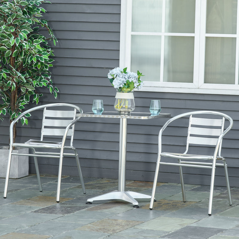 Set Tavolino e 2 Sedie da Giardino in Alluminio e Acciaio Inox-2
