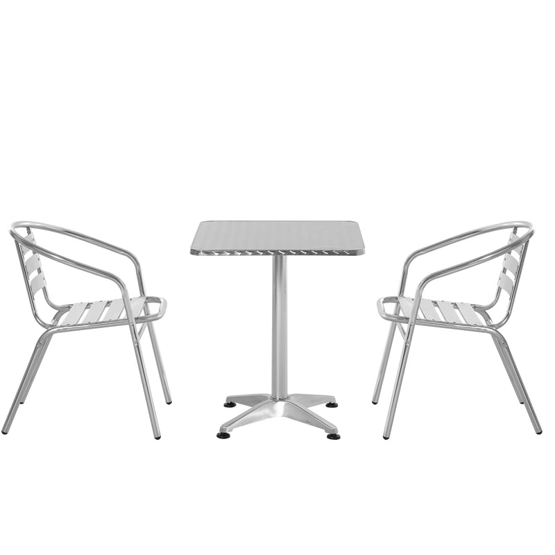Set Tavolino e 2 Sedie da Giardino in Alluminio e Acciaio Inox-4