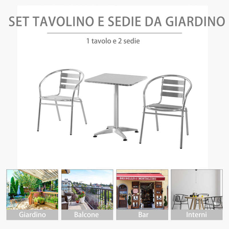 Set Tavolino e 2 Sedie da Giardino in Alluminio e Acciaio Inox-7