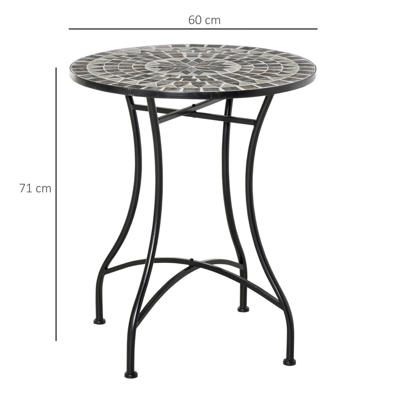 Tavolino da Giardino Ø60x71 cm in Metallo con Mosaico Nero-3