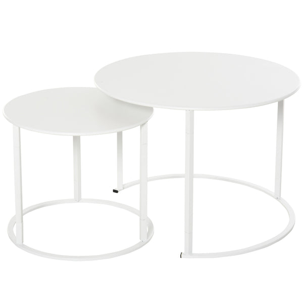 online Set 2 Tavoli da Giardino Sovrapponibili Ø70 cm e Ø50 cm in Ferro Bianco