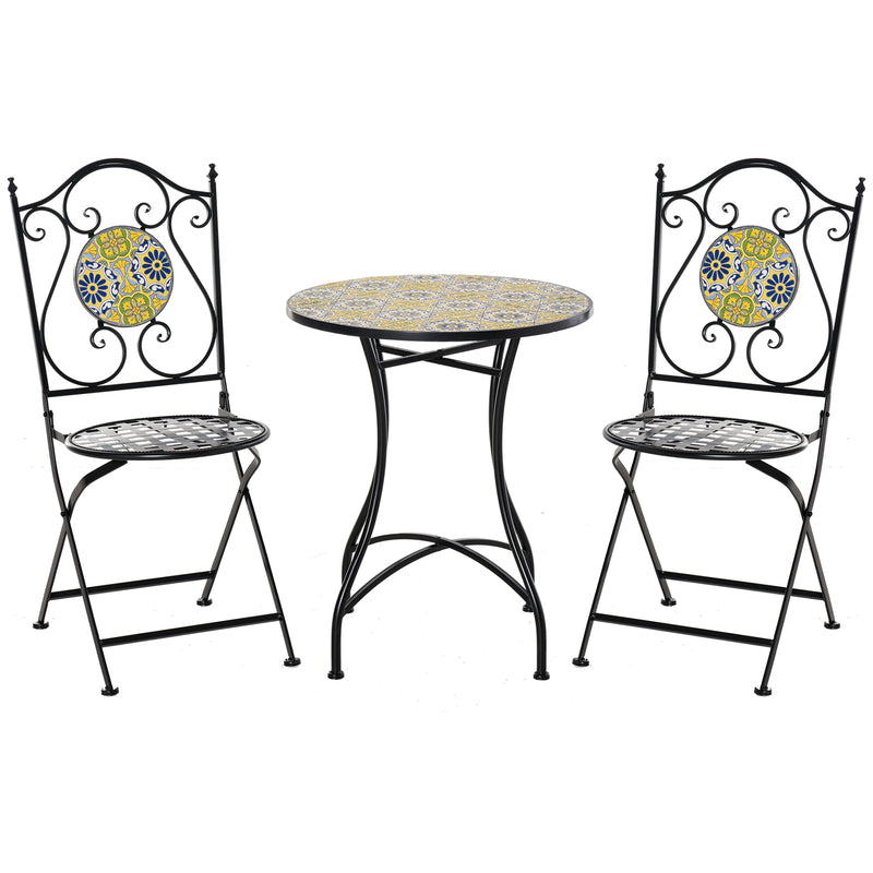 Set Tavolo e 2 Sedie Pieghevoli da Giardino in Metallo con Mosaico Colorato-1