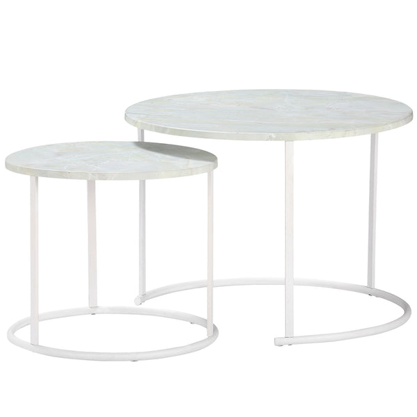 Set 2 Tavolini da Giardino in Metallo Piano Effetto Marmo Bianco acquista