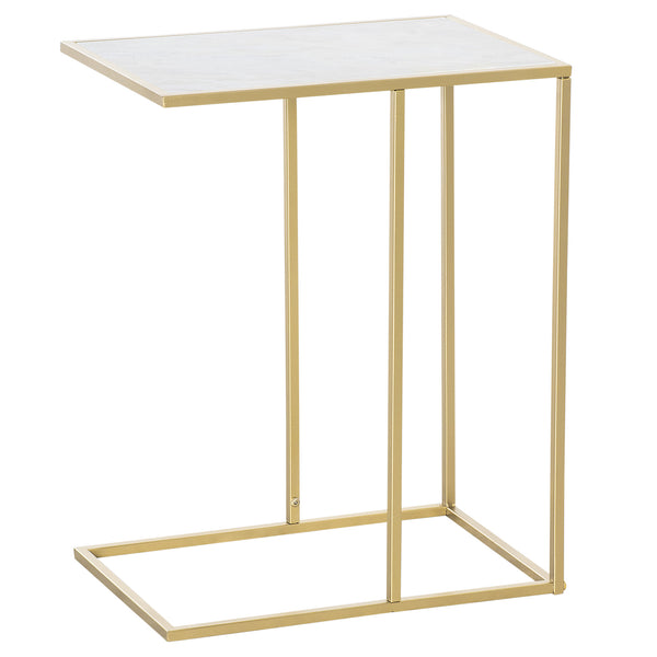 Tavolino da Soggiorno 48x30,5x61 cm in Metallo Piano Effetto Marmo Bianco e Oro sconto