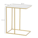 Tavolino da Soggiorno 48x30,5x61 cm in Metallo Piano Effetto Marmo Bianco e Oro-3