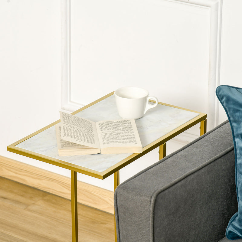Tavolino da Soggiorno 48x30,5x61 cm in Metallo Piano Effetto Marmo Bianco e Oro-6
