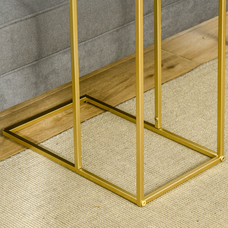 Tavolino da Soggiorno 48x30,5x61 cm in Metallo Piano Effetto Marmo Bianco e Oro-8