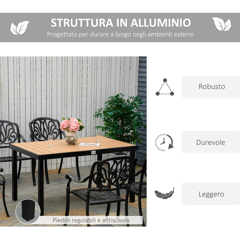 Tavolo da Giardino 140x90x74 cm in Alluminio e Plastica Nero e Color Legno-5