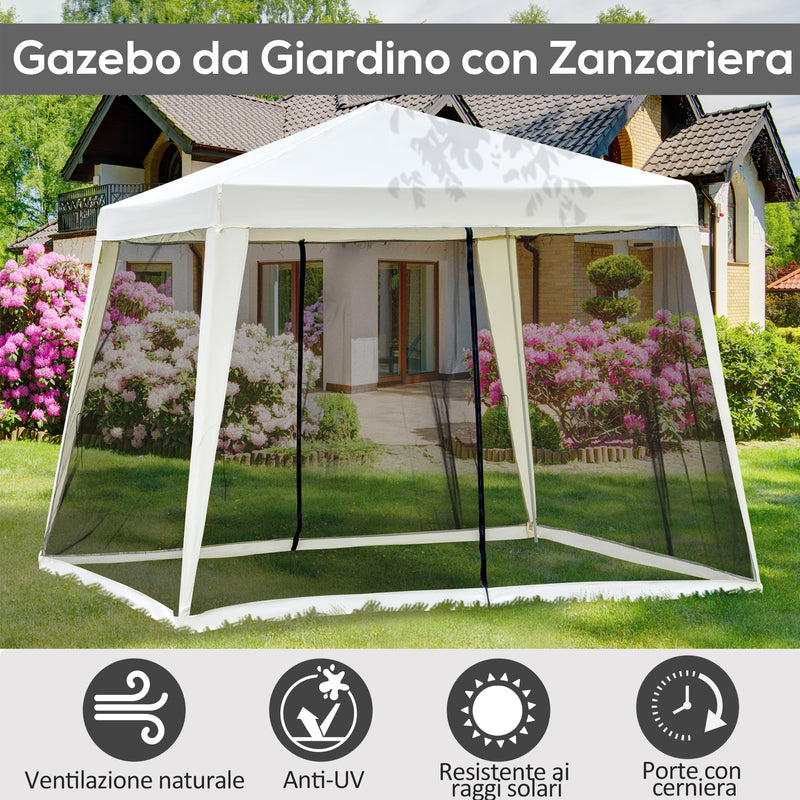 Gazebo da Giardino 3x3x2.35 m in Acciaio con Zanzariere Beige -4