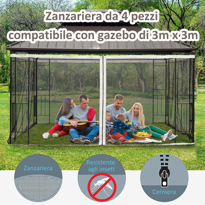 Zanzariera per Gazebo Tende di Ricambio Universale 302x207 cm con Cerniere Nero/Beige-4