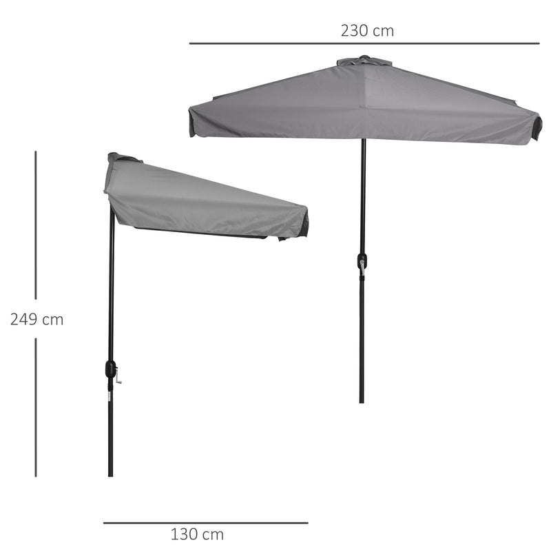 Mezzo Ombrellone da Giardino 230x130x249 cm in Metallo e Poliestere Grigio-3