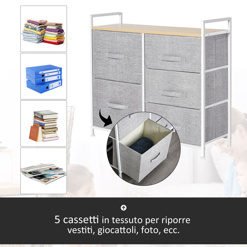 Cassettiera 5 Cassetti Pieghevoli in Tessuto 83x29x77 cm -4