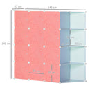 Scarpiera Modulare 145x47x145 cm 16 Cubi in Plastica Rosa e Blu-3