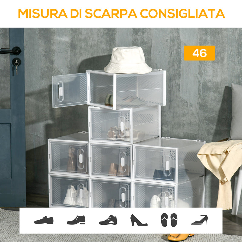 Scarpiera Modulare 8 Cubi 28x36x21 cm in Plastica Bianco e Trasparente-7