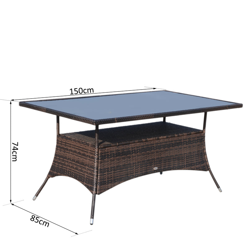 Tavolino da Giardino in Rattan Sintetico con Ripiano Inferiore Marrone 150x85x74 cm -7