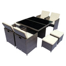 Set Tavolo e 4 Sedie da giardino in Alluminio e Rattan Sintetico 4 Poggiapiedi e Cuscini Marrone -5