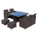 Set Tavolo e 4 Sedie da giardino in Alluminio e Rattan Sintetico 4 Poggiapiedi e Cuscini Marrone -7