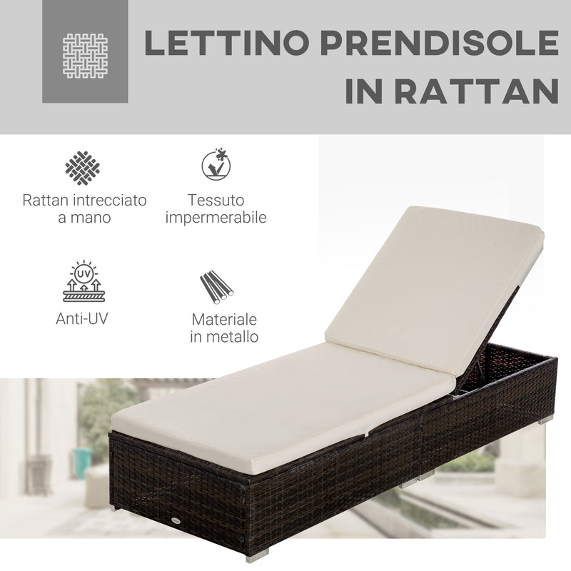 Lettino Prendisole 195x68x30 cm in Rattan Marrone-6