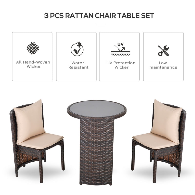 Set Tavolino e 2 Sedie da Giardino con Cuscini in Rattan Marrone-4