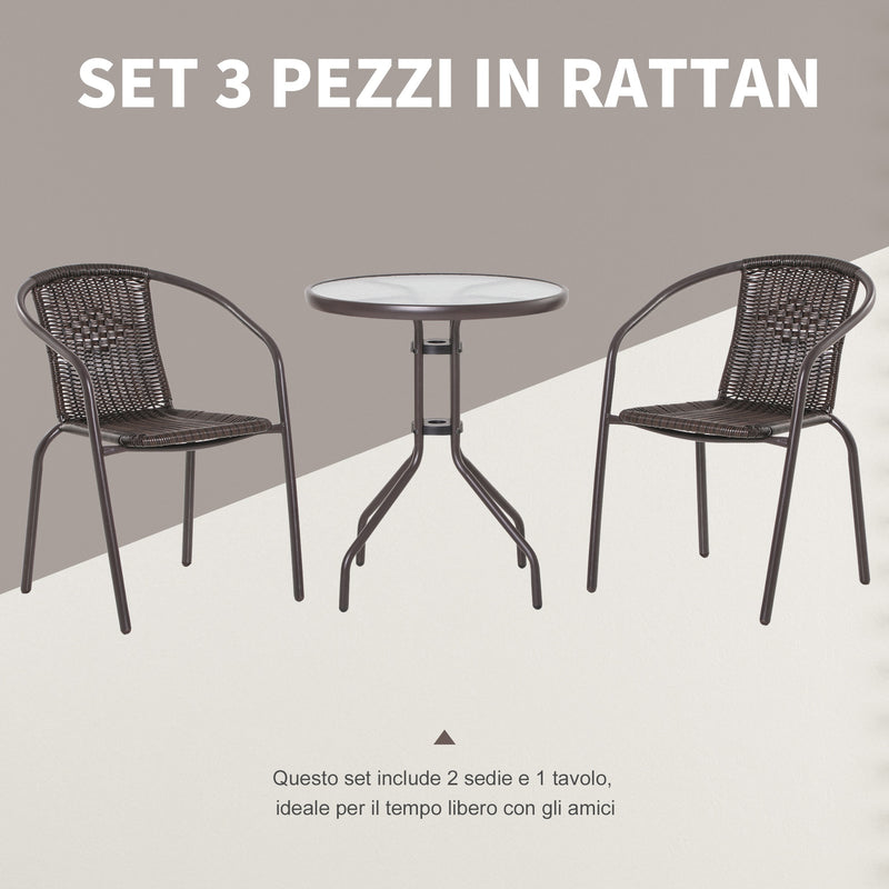 Set Tavolo e 2 Sedie da Giardino in Acciaio e Rattan Marrone-4