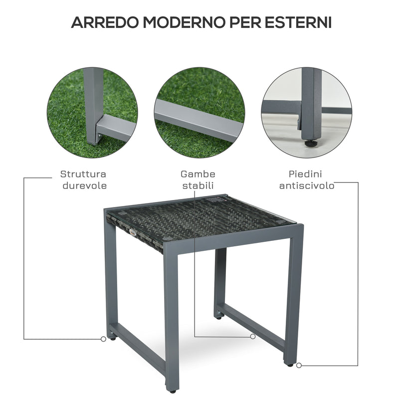 Tavolo da Giardino in Alluminio e Rattan Sintetico Grigio 50x49.5x50 cm -5