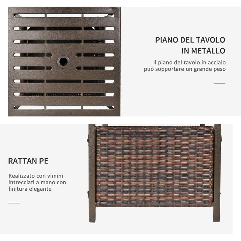 Tavolino da Giardino 55,5x55,5x46 cm in Rattan e Acciaio Marrone-5