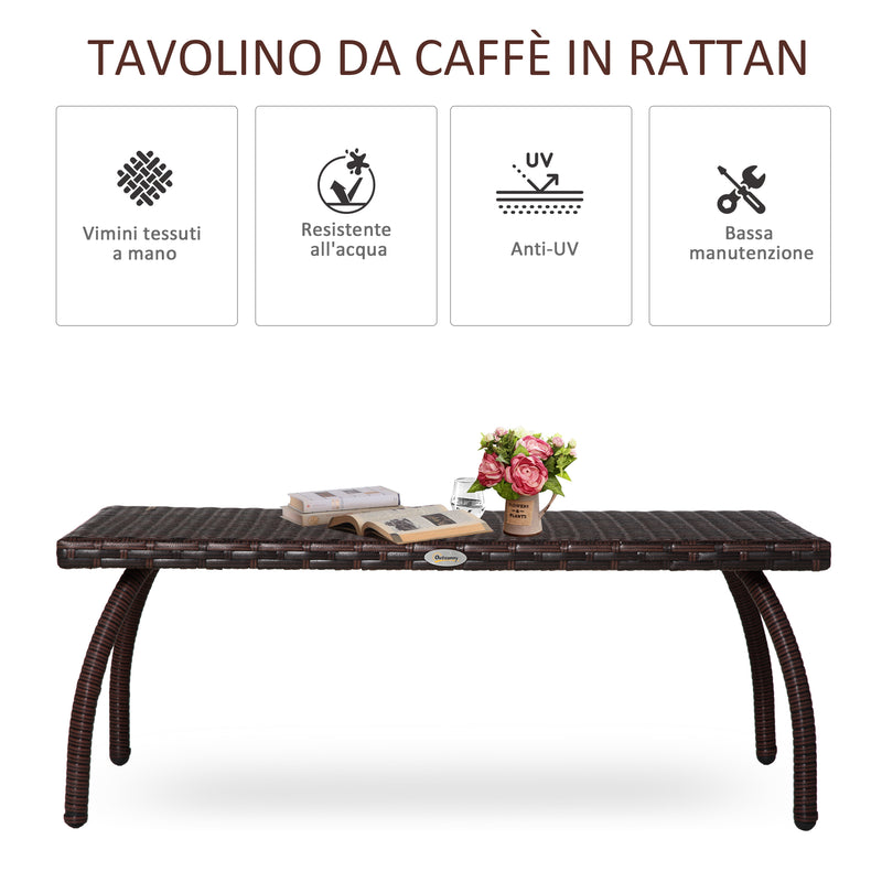 Tavolino Basso da Giardino 90x50x35 cm in Rattan Marrone-4