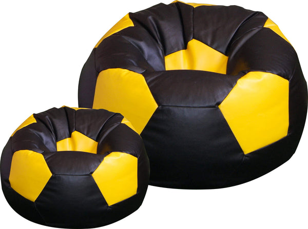 Poltrona a Sacco Pouf Ø100 cm in Similpelle con Poggiapiedi Baselli Pallone da Calcio Nero e Giallo sconto