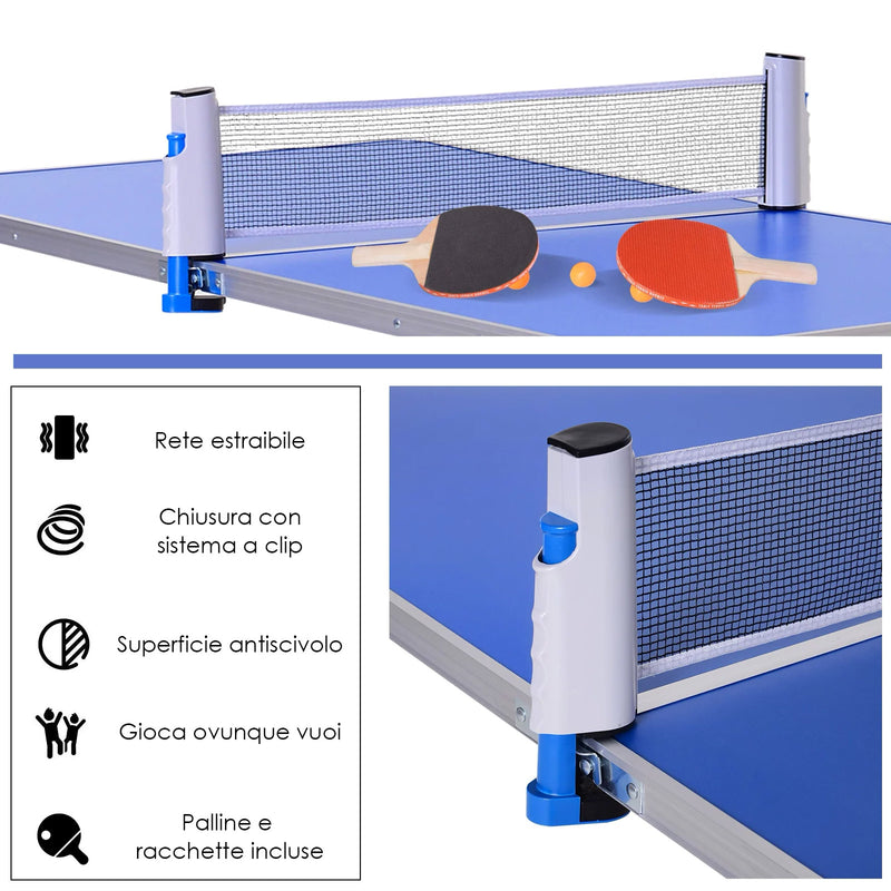 Tavolo Pieghevole da Campeggio 160x80x70 cm con Rete da Ping Pong  Blu-4