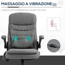 Sedia Poltrona da Ufficio Presidenziale Massaggiante in Tessuto Effetto Lino Grigia-4