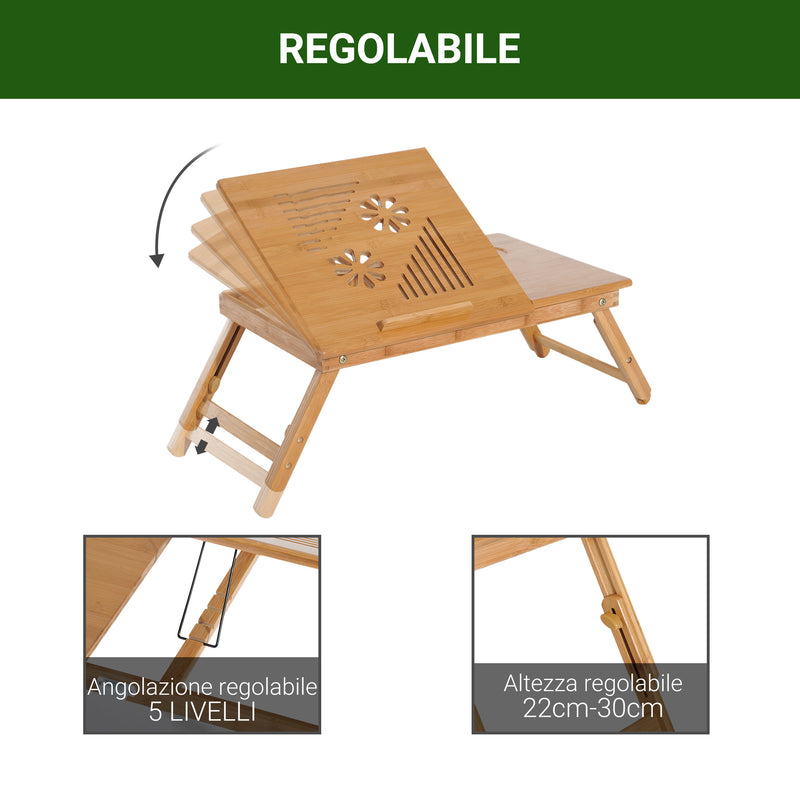 Tavolino da Letto per PC Portatile con Sistema di Raffreddamento in Bambù 55x35x22-30 cm -4