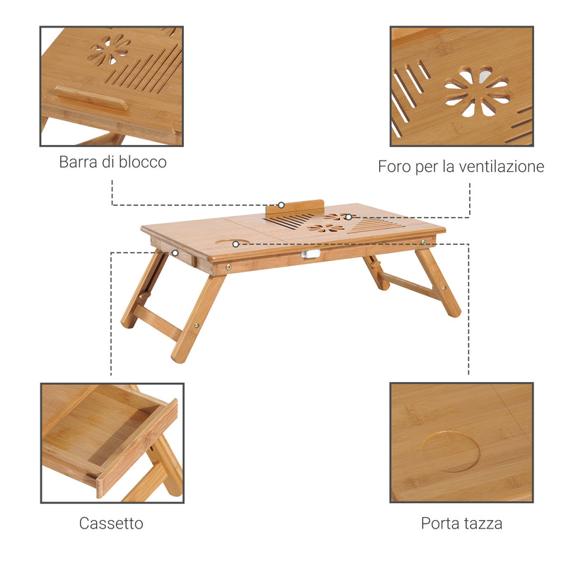 Tavolino da Letto per PC Portatile con Sistema di Raffreddamento in Bambù  55x35x22-30 cm – acquista su Giordano Shop